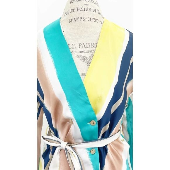 Zara Small Bright Colorful Striped Long Sleeve Blouse Double Breasted Belted - Picture 2 of 10